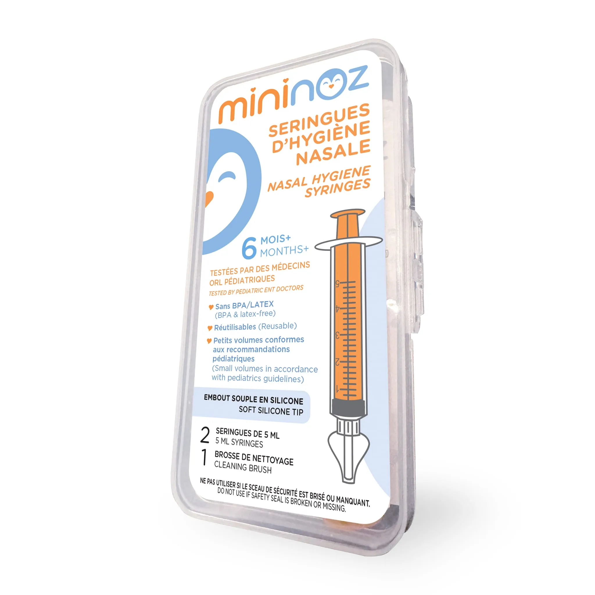 Boîte de seringues d'hygiène nasale Mininoz, vue de face